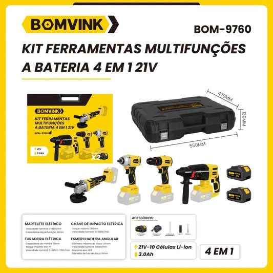 Kit Ferramentas Multifunções 21v A Bateria 4 Em 1 Bomvink