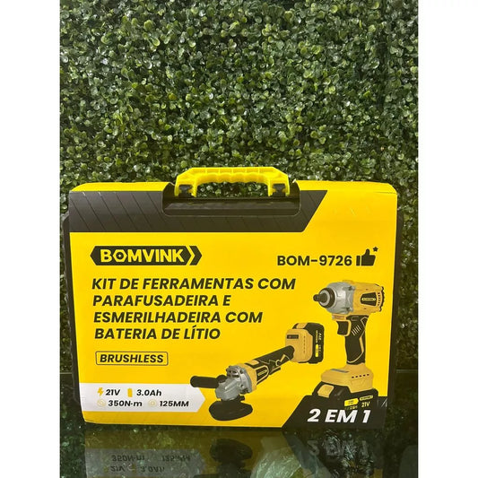Kit de Ferramentas Bomvink 2 em 1 – Parafusadeira/Impacto + Esmerilhadeira 21V | Brushless BOM-9726