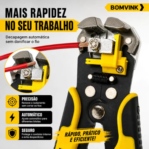 Alicate Decapador de Fios Automático 3 em 1 Bomvink BOM1702 Profissional Corte e Crimpagem