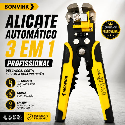 Alicate Decapador de Fios Automático 3 em 1 Bomvink BOM1702 Profissional Corte e Crimpagem