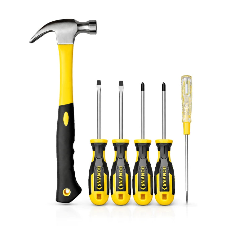 Kit Jogo de Ferramentas Alicate Martelo Chave De Fenda Philips Testador de Voltagem 9 Peças