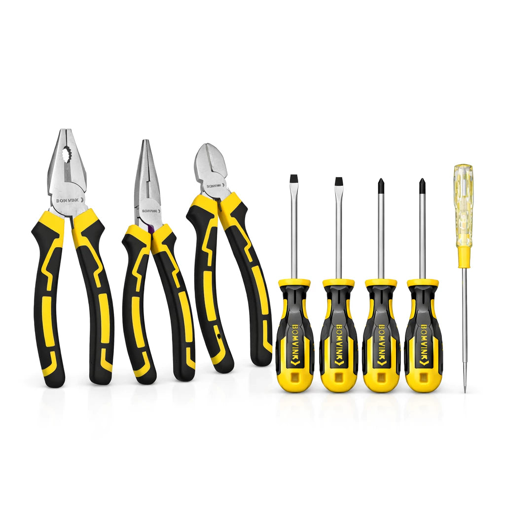 Kit Jogo de Ferramentas Alicate Martelo Chave De Fenda Philips Testador de Voltagem 9 Peças
