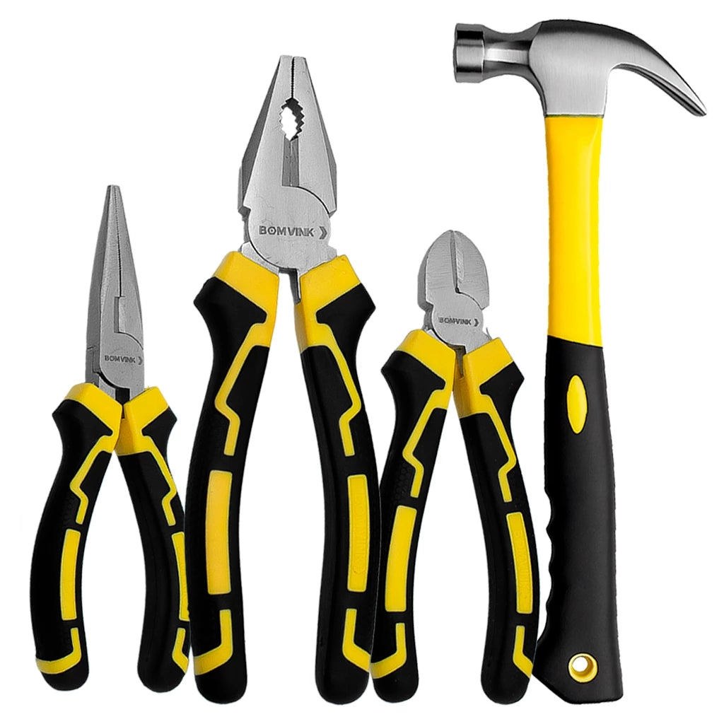 Kit Jogo de Ferramentas Alicate Martelo Chave De Fenda Philips Testador de Voltagem 9 Peças