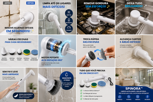 Spinora™ ⭐⭐⭐⭐⭐ Escova Elétrica Giratória de Limpeza - Escova De Limpeza Ajustável Janela Banheiro e Cozinha Ferramenta 3 em 1 Recarregável